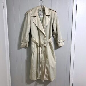 Vintage London Fog Coat Women's 14 Belted Trench Double Breasted Made USA 80s‎